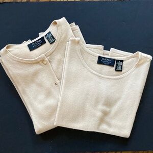 Dana Buchman Silk & Cashmere Button Front Cardigan & Shell/Camel/Size 14/VGC!